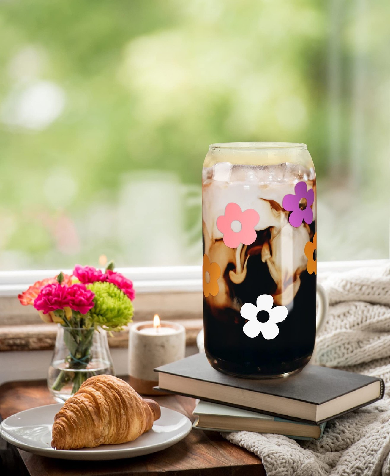 Mason Life Glass Cups with Lids and Straws, 18OZ Iced Coffee Cups with Lids, …