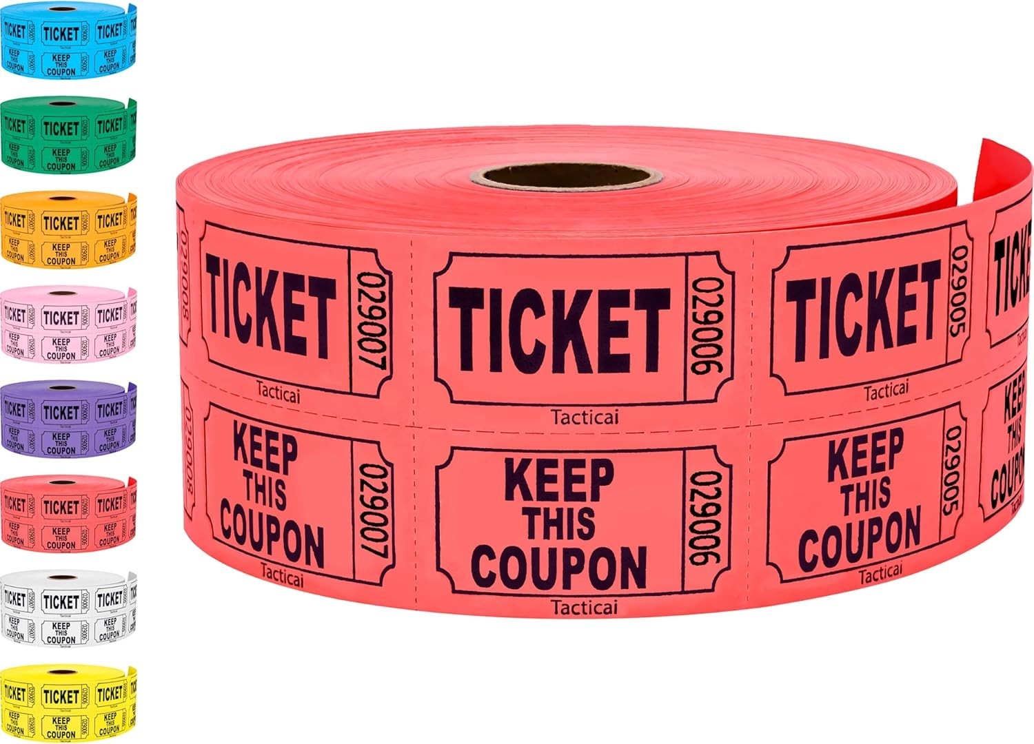 1000 Raffle Tickets, 50/50 Double Roll, Red | 8 Color Options, Cardstock, Cl…