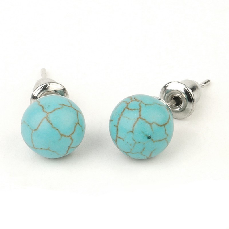 Gemstone Ball Stud Earrings – Healing Crystal Round Bead Ear Studs for Women