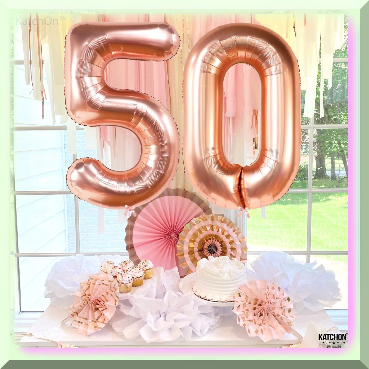 Rose Gold 50th Celebration Kit with Jumbo Number Balloon