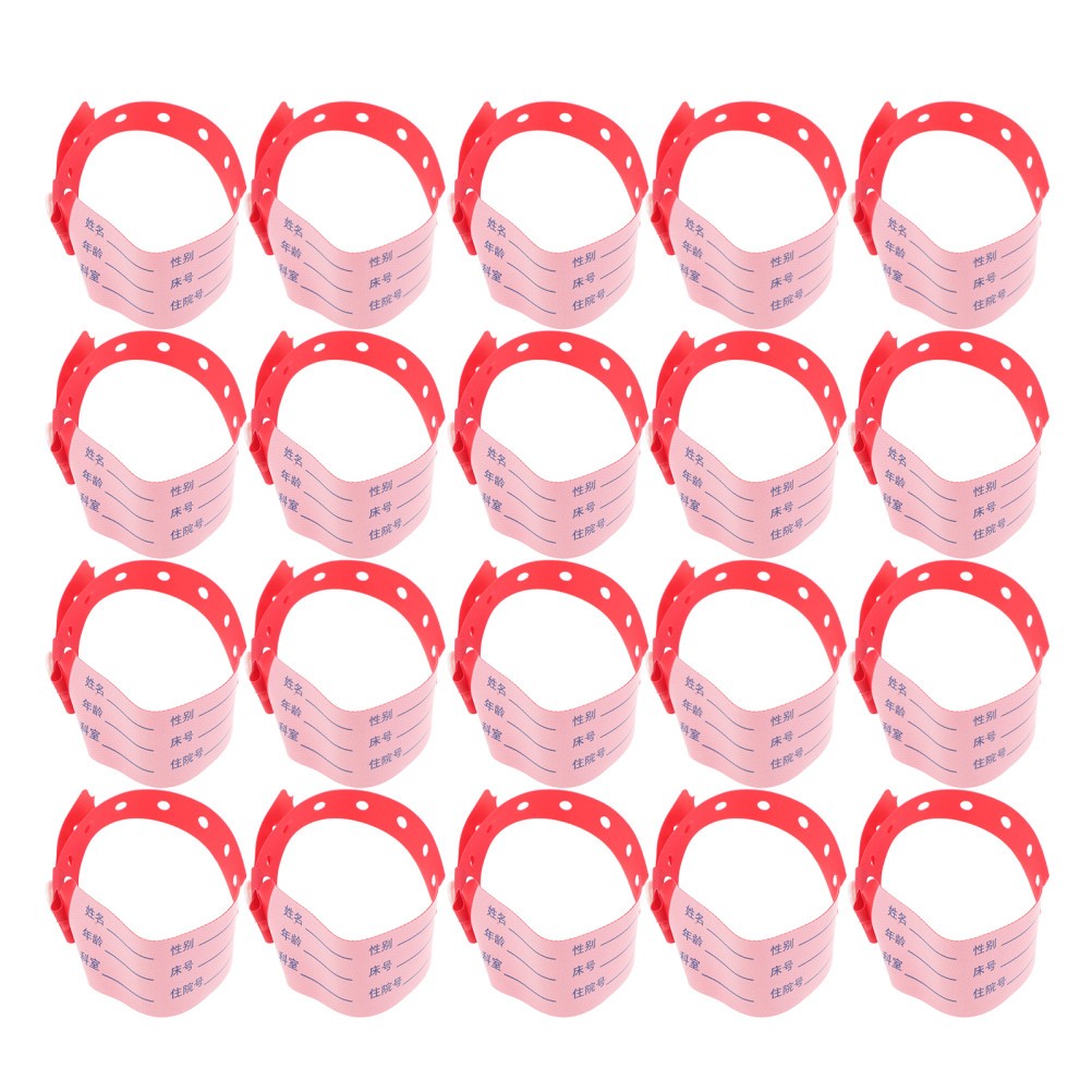 100Pcs Red Event Wristbands Plastic Hospital Patient Identification Bands
