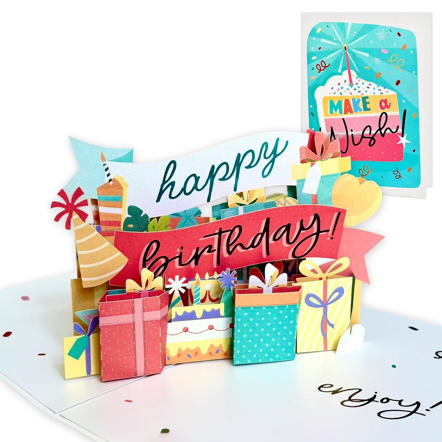 3D Pop Up Birthday Card, Colorful Happy 12 Inches, Pink, Purple, Blue, Green