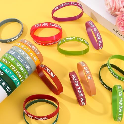 64pcs Motivational Silicone Bracelets Bulk Colored Inspirational Quote Style