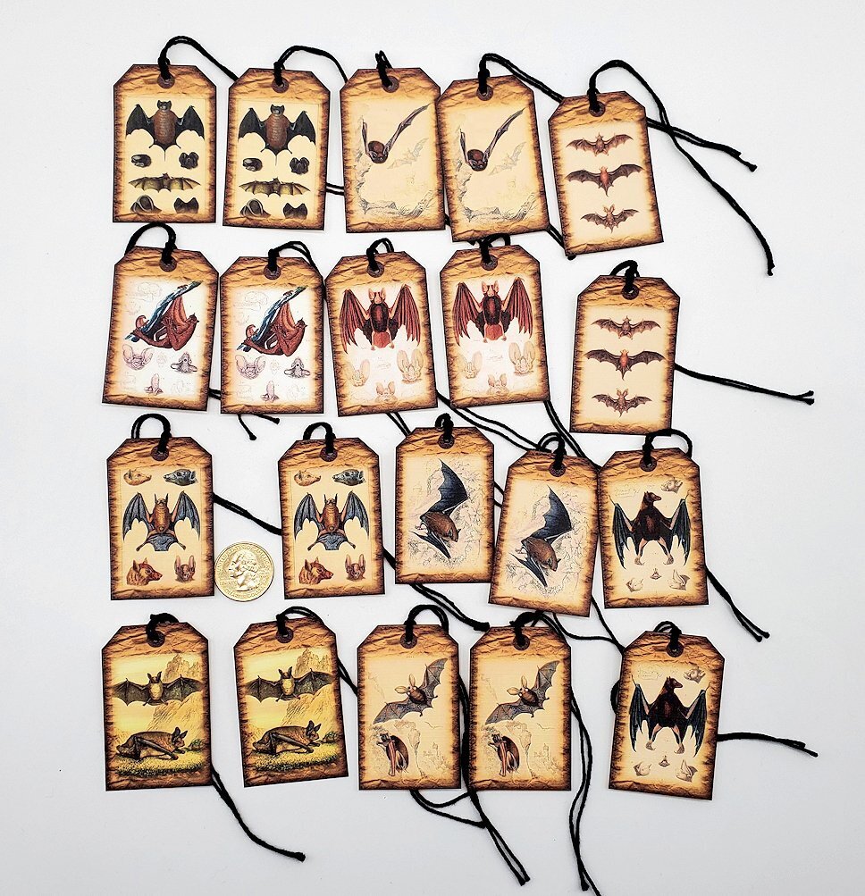20-Halloween-Vintage-Bats-Junk Journals-Parties-Linen Cardstock-Gift-Hang-Tags