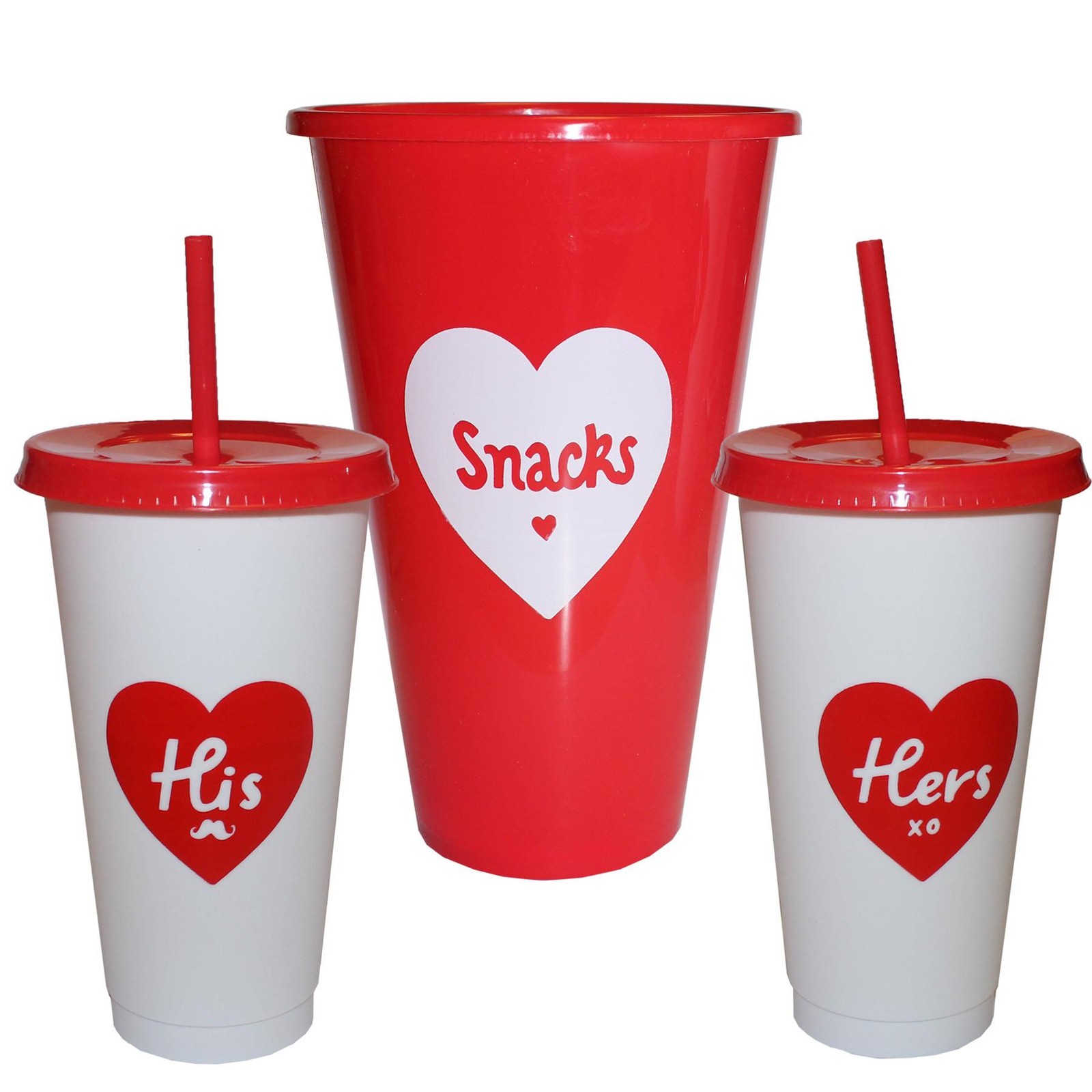 Popcorn Holder, and 2 Cups with Straws Valentines Movie Date Night Set