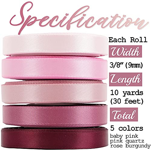 Pink Ribbon Pack Satin Ribbon Assortment 5 Colors Double Face Valentine’s Day