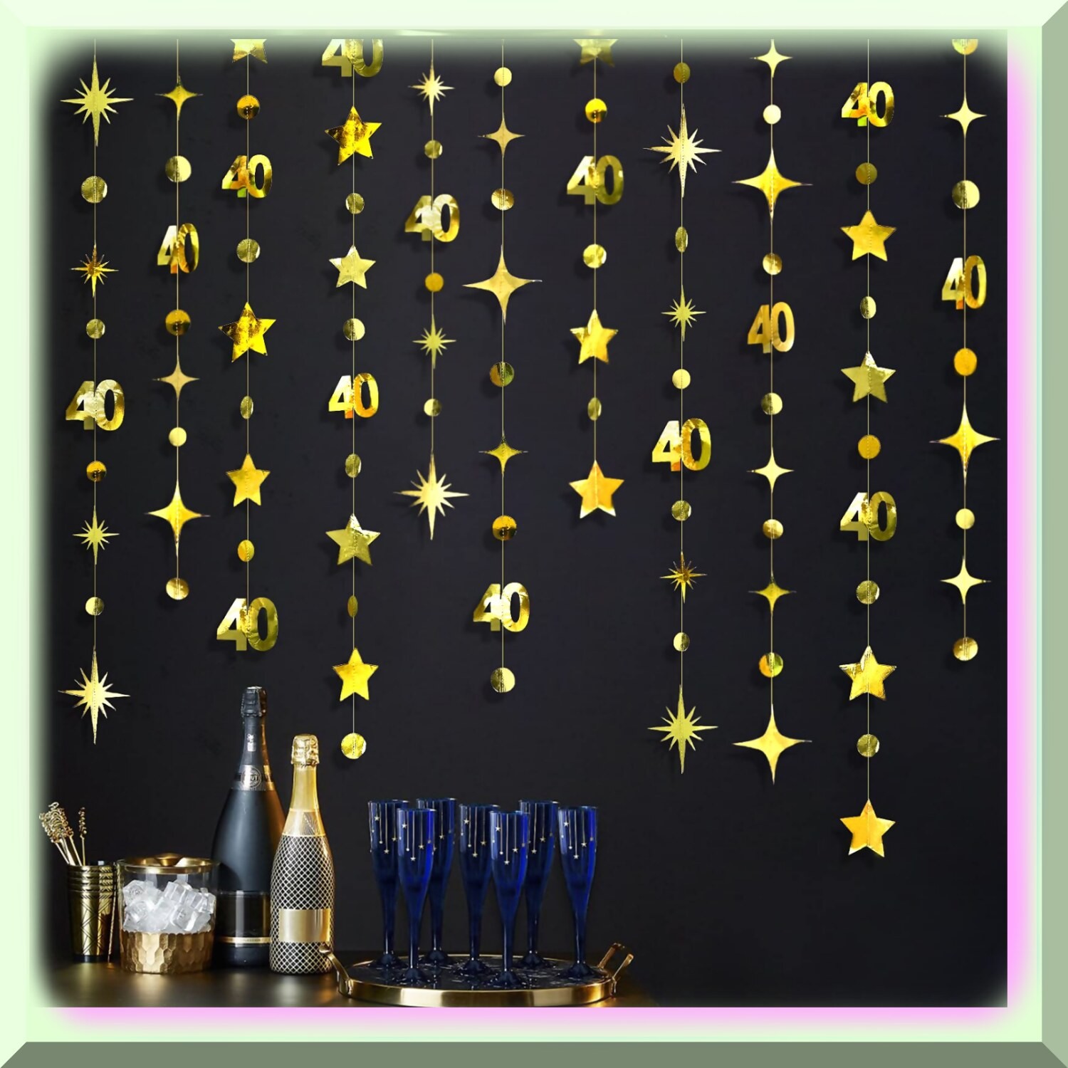 40th Birthday Celebration Set with Metallic Star Garland