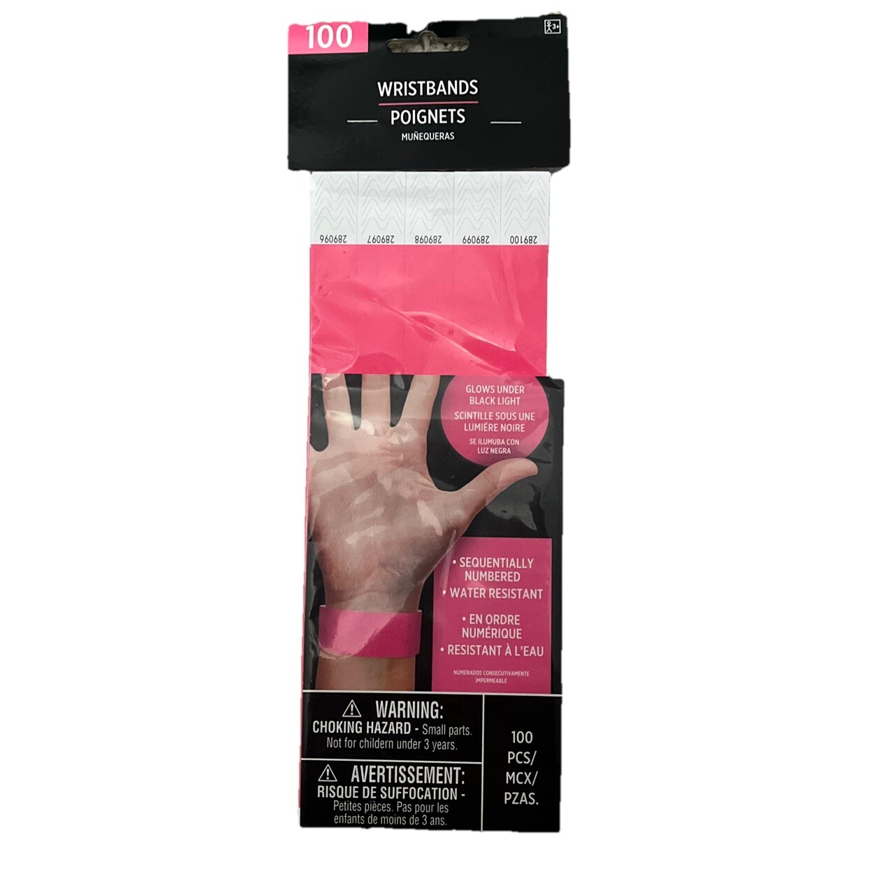 Wristbands Numbered Neon Pink 100 count Events Parties Clubs Tyvek