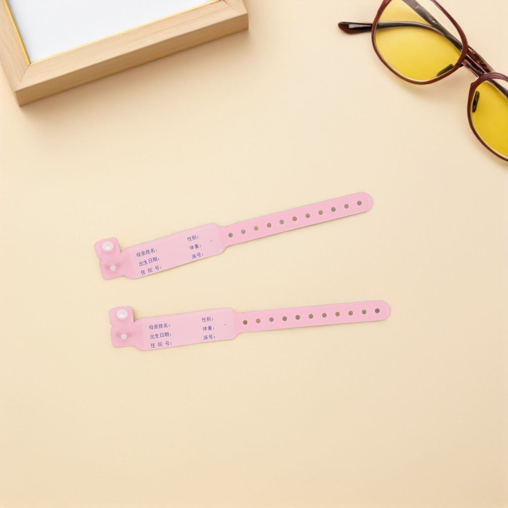 100Pcs Reusable Baby Hospital Wristbands PVC Adjustable Pink Secure Snap Closure
