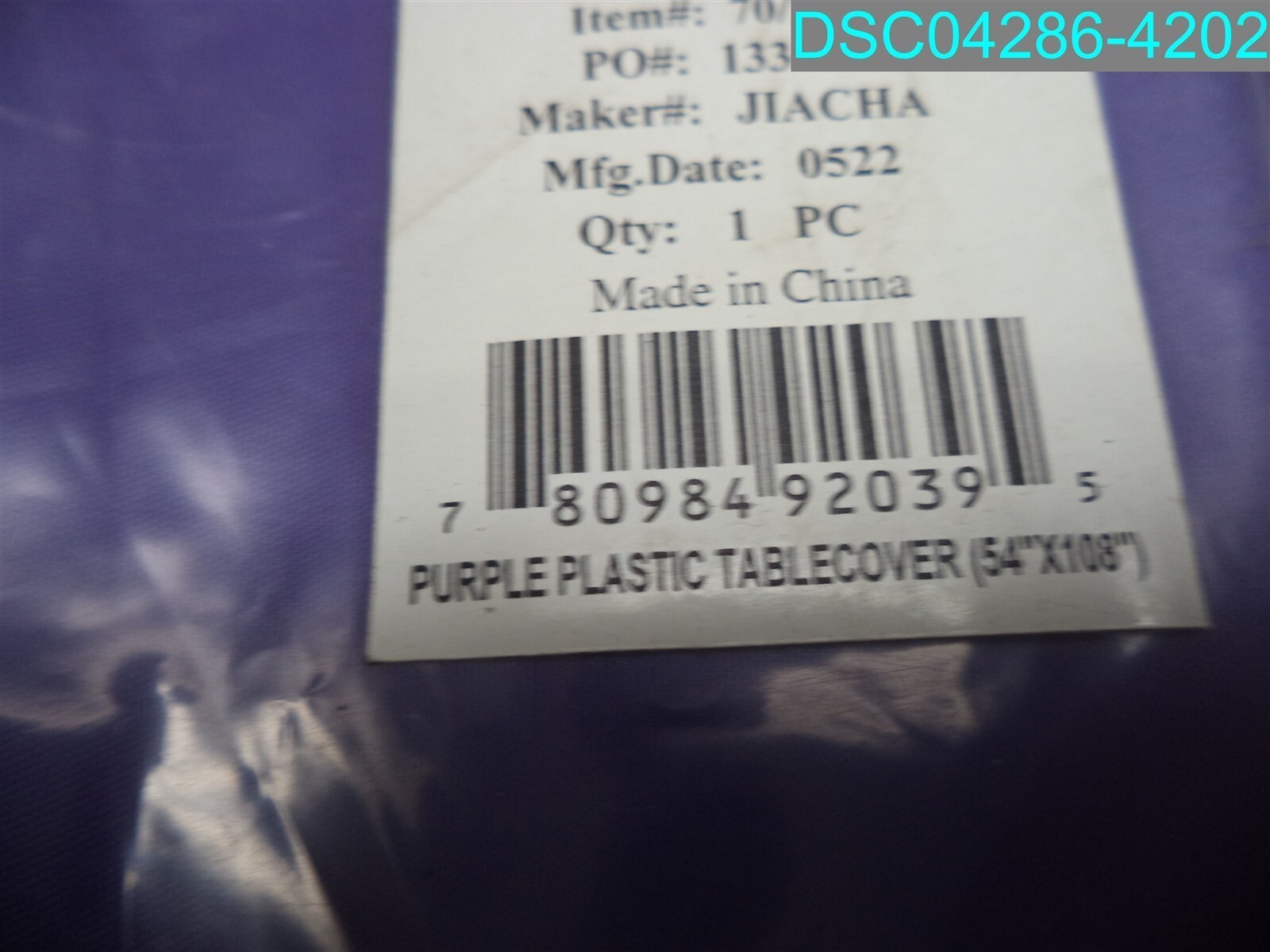 QTY=6:Oriental Trading 54″x108″ Purple Rectangle Plastic Tablecloth 780984920395