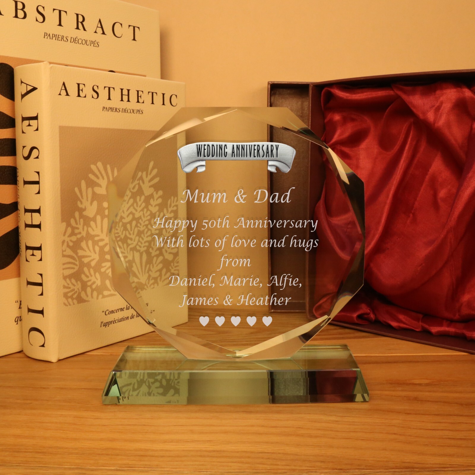 Engraved 50th Golden Wedding Anniversary Pewter Feature Glass Gift Fifty Year 50