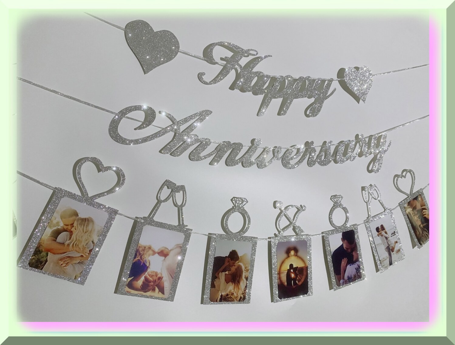 Silver Anniversary Party Decor Kit with Banner and Photo Display