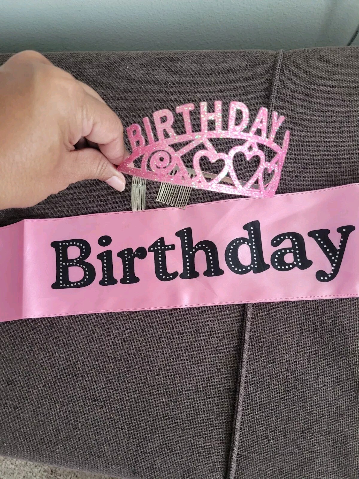 Birthday Girl Pink Sash w/ Black Text And Glitter Tiara