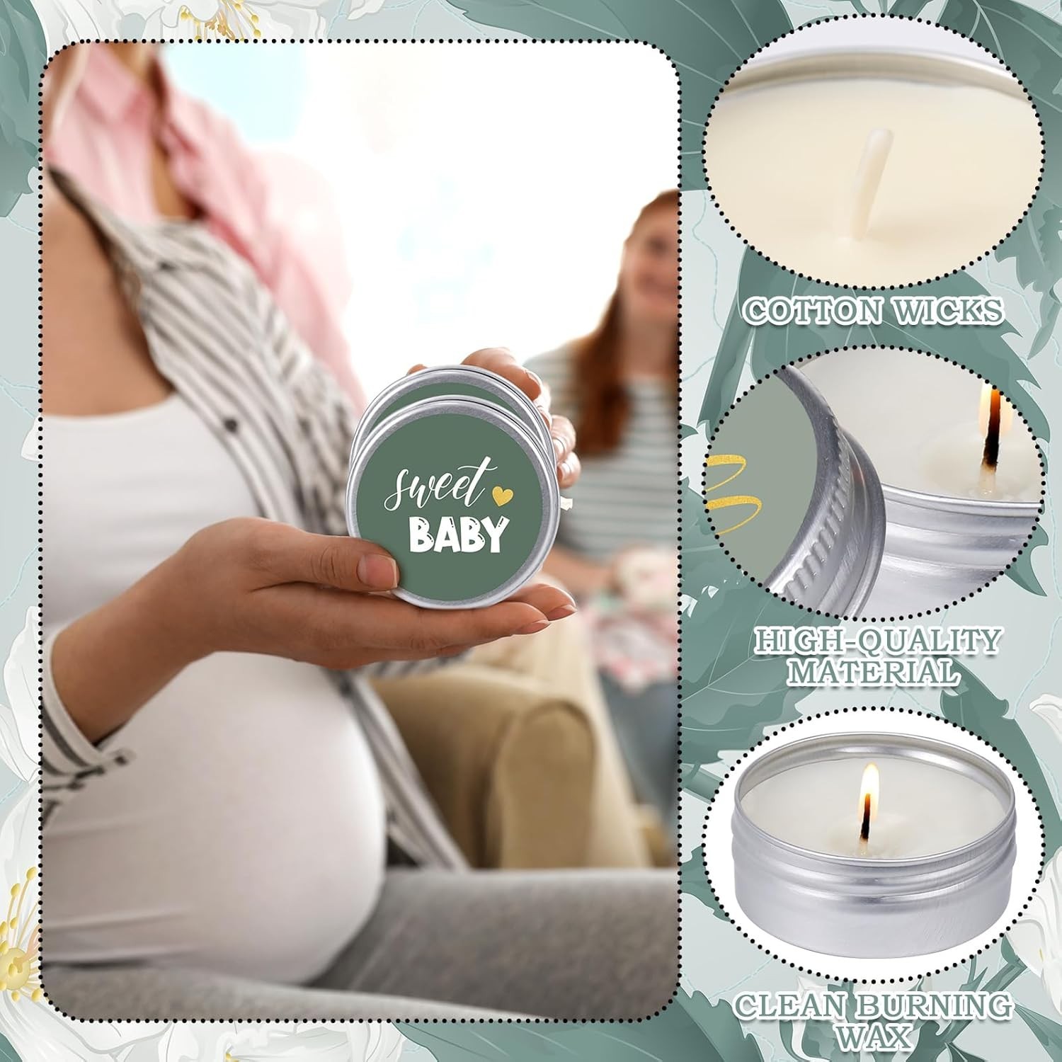 24 Pcs Baby Shower Jar Candles Favors Lavender Scented Gender Green Style