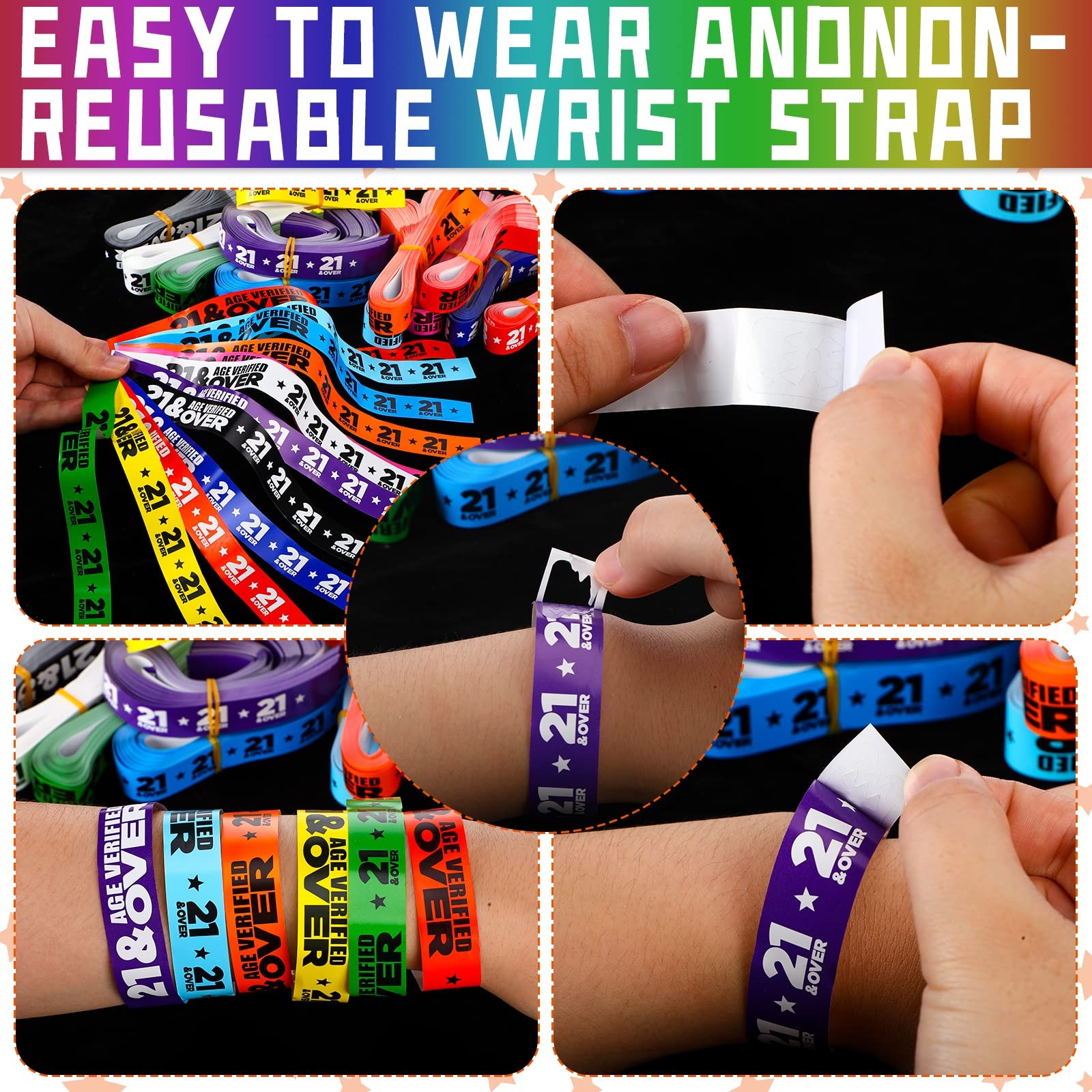 1200 Pcs Over 21 Waterproof Paper Wristbands for Events Multi-Color ID Bracelets