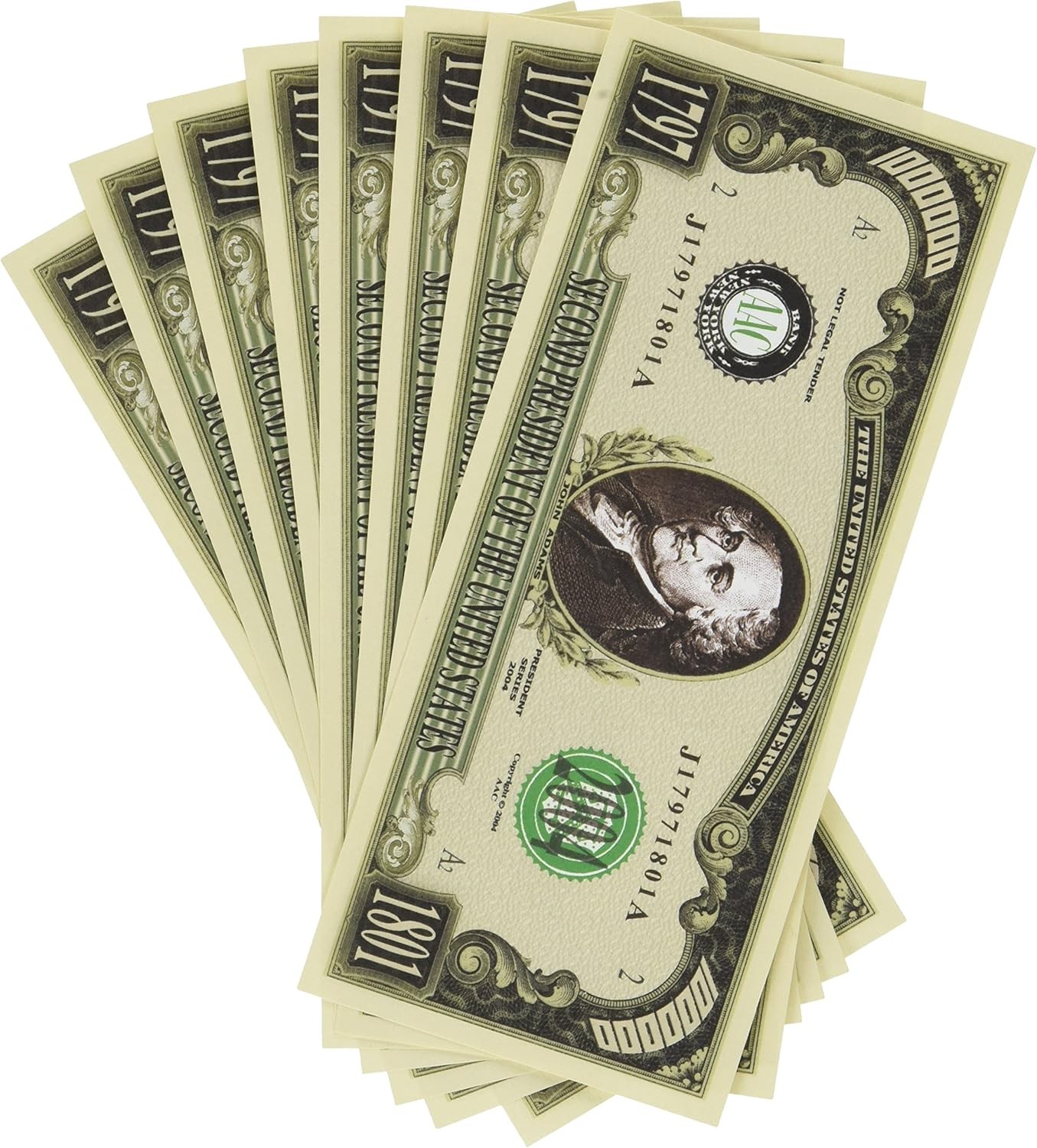 10 TOTAL – John Adams Million Dollar Money Novelty Party Play Collectible Bills