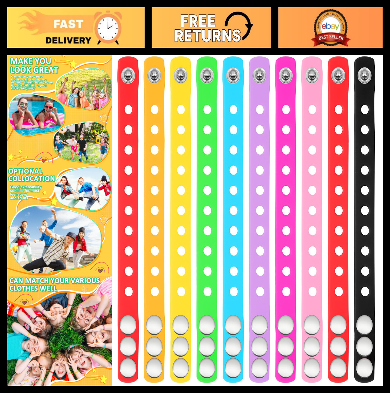 60 Pcs Adjustable Silicone Wristbands – 10 Colors Rubber Bands for Party Decor