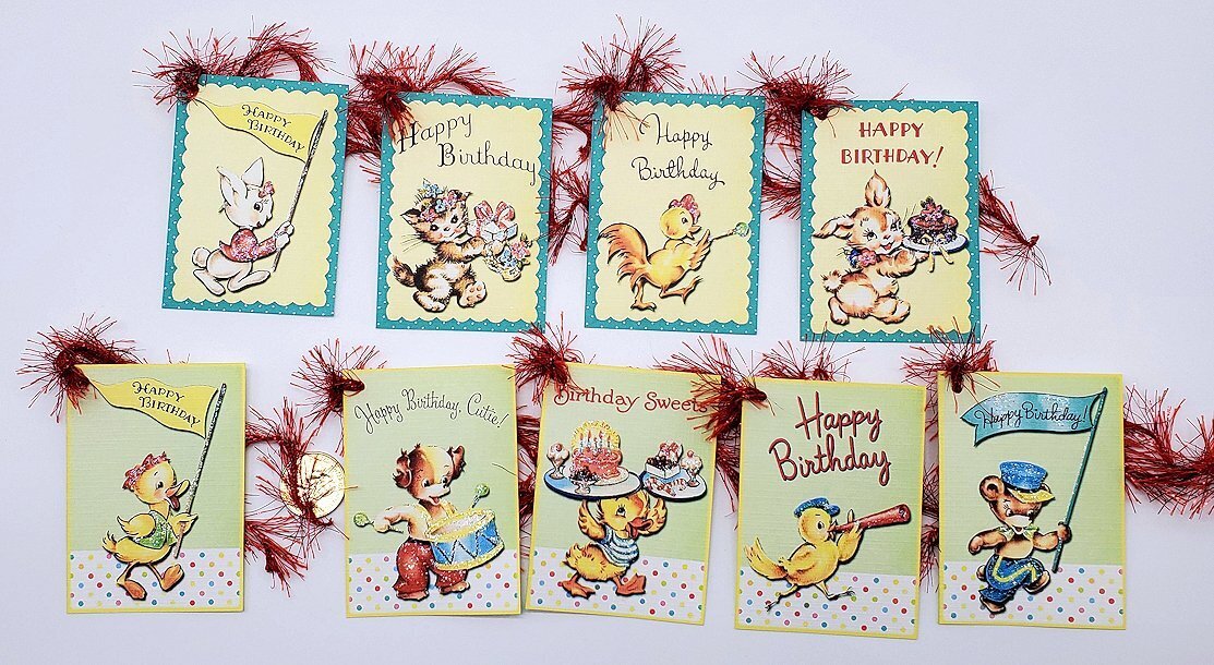 9~Birthday~Handmade~Retro~Glitter~Linen Cardstock~Gift Tags~~Crafts~Parties