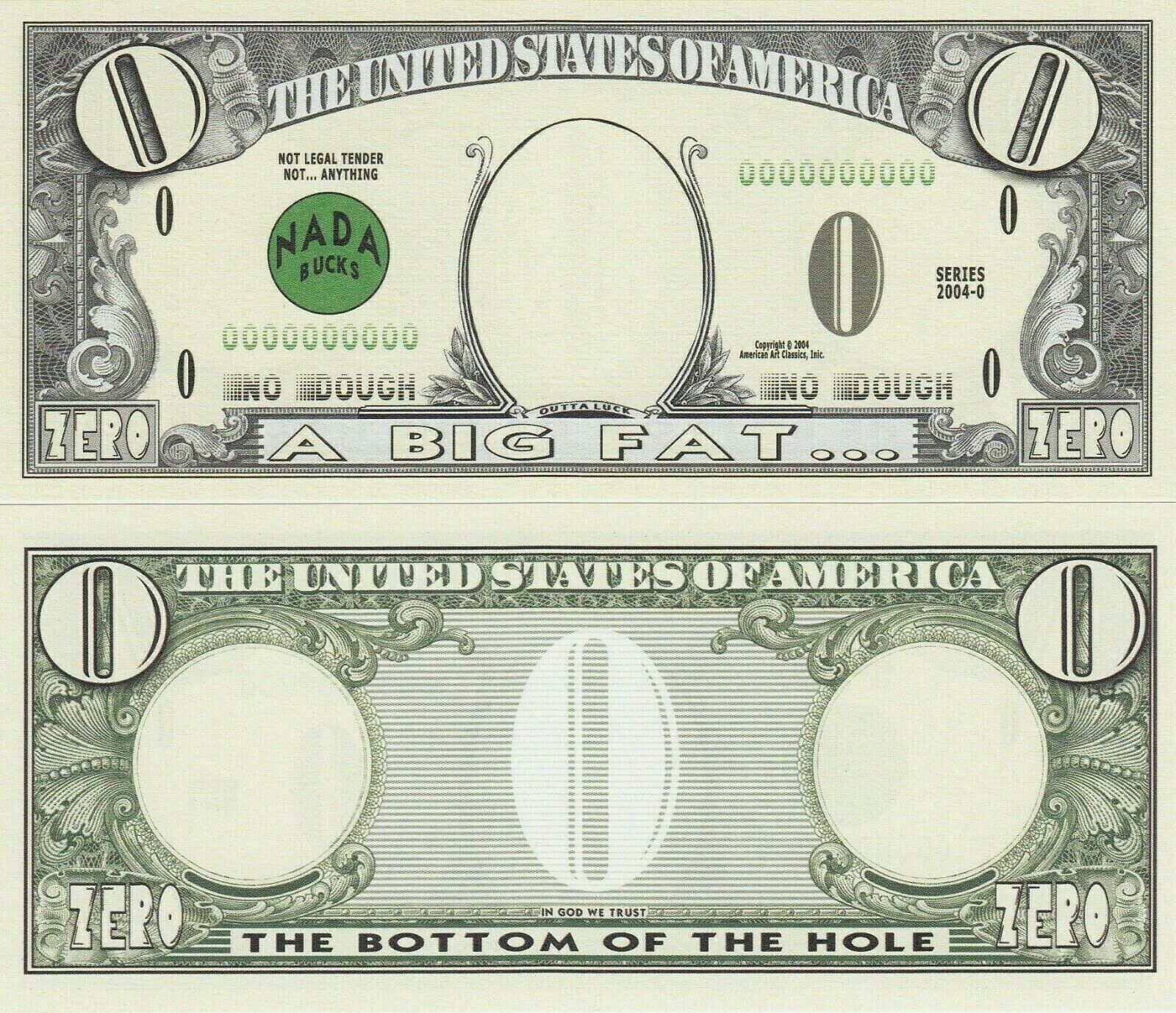 10 TOTAL – ZERO 0.00 Dollar Worthless Novelty Fake Play Bills – Funny Gag Joke