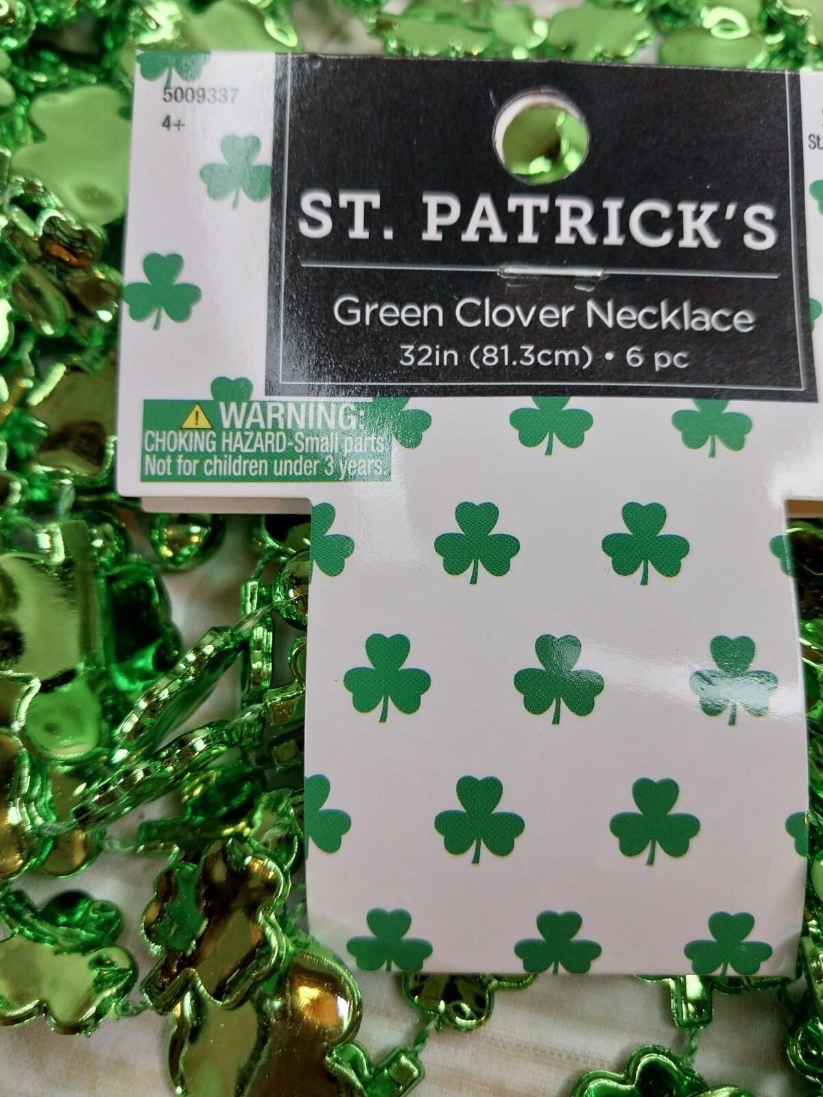 ~New! 6 Metallic Shamrock Beads Necklace Irish Bike Rally Mardi Gras Bead Party