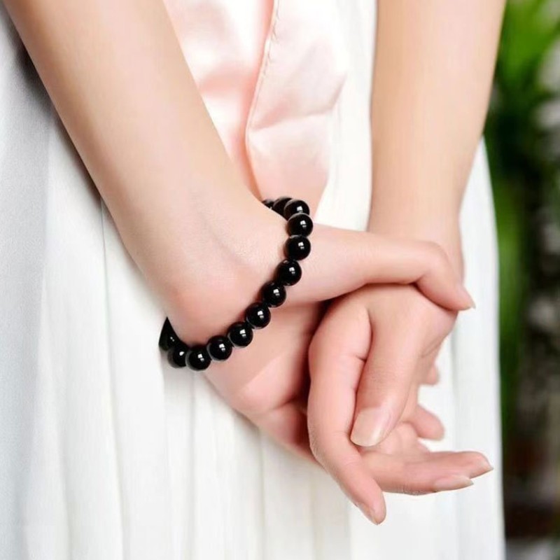Natural Black Obsidian Bead Bracelet for Meditation Protection Unisex‌Daily Wear
