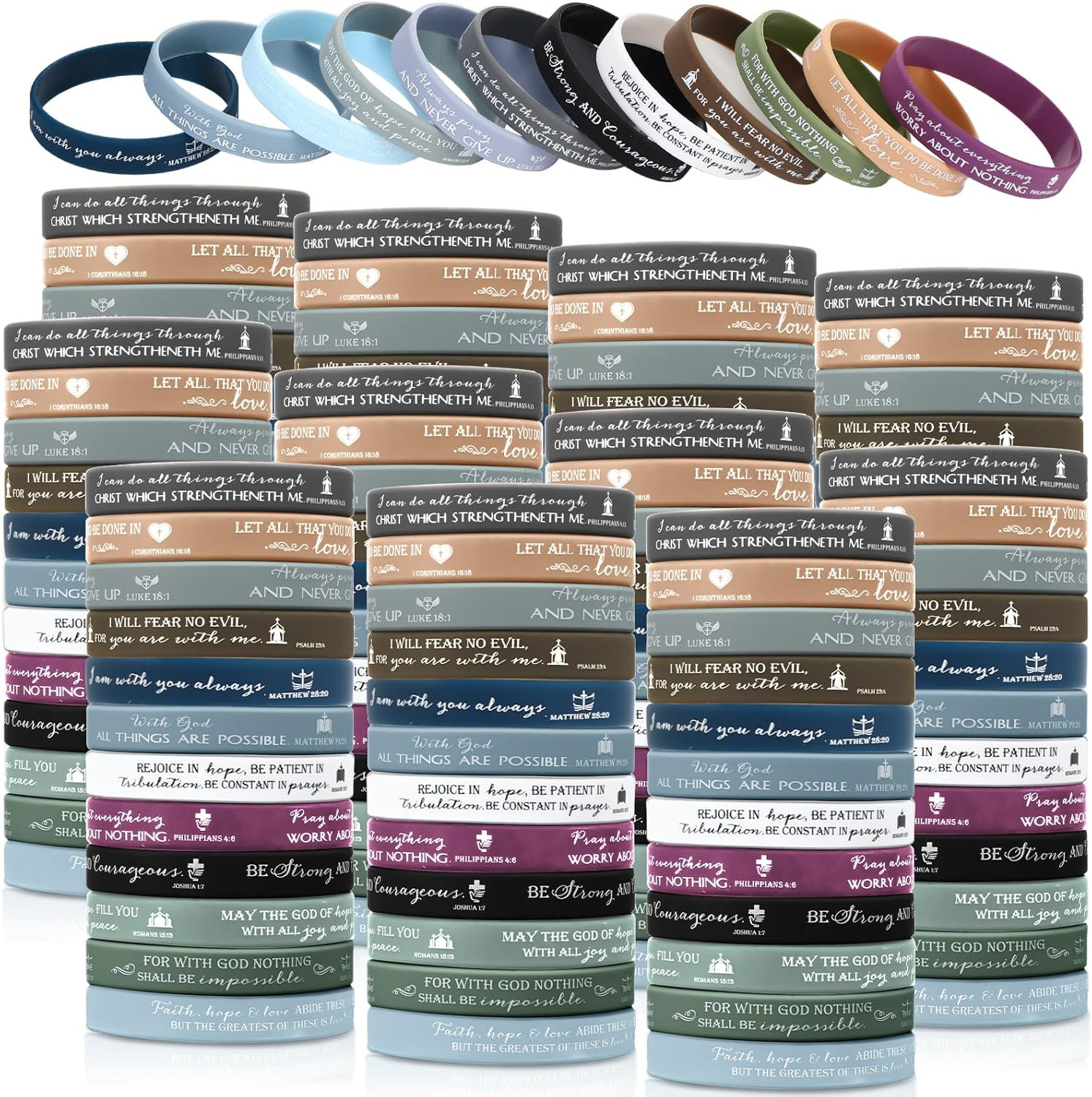 240 Pcs Bible Verse Christian Silicone Bracelets Bulk Scripture Rubber Wristband