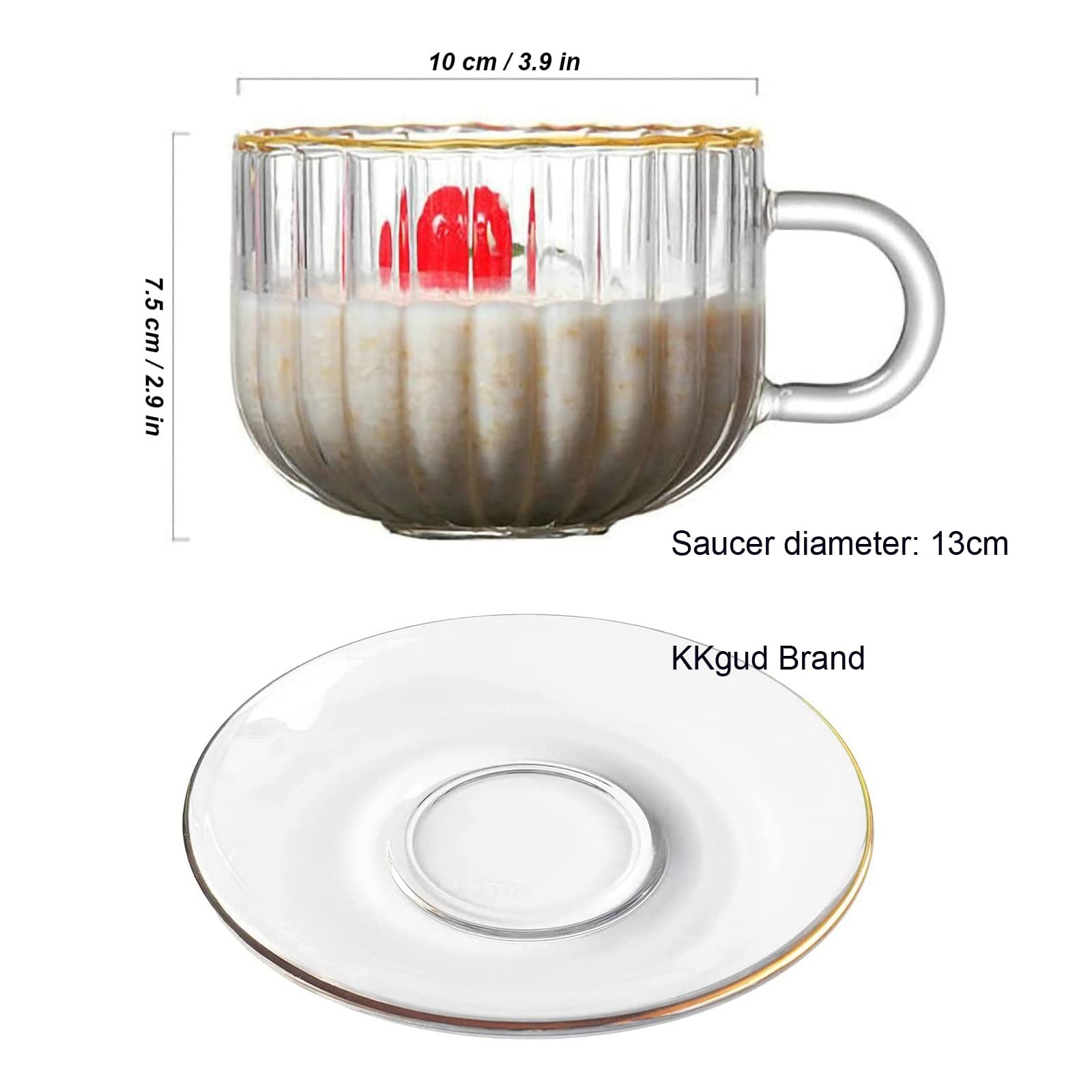 Pumpkin Shaped Glass Coffee Mug with Saucer and Spoon, 14.5oz Glass Teacup wi…