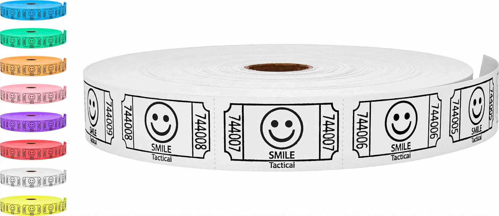 2000 Raffle Tickets, Smile, White (1 of 8 Colors), Single Roll, Ticket for Event
