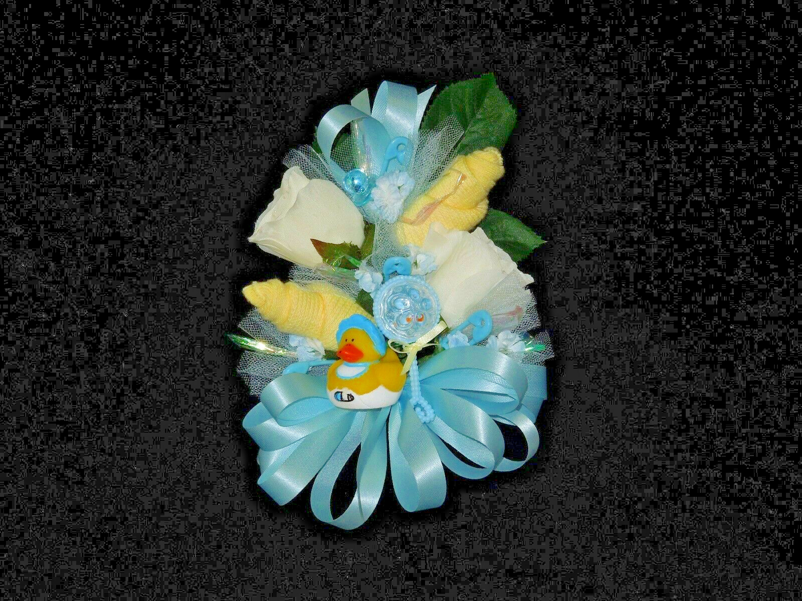 Baby Shower Corsage Yellow Baby Socks & Blue Ribbons & a Duck