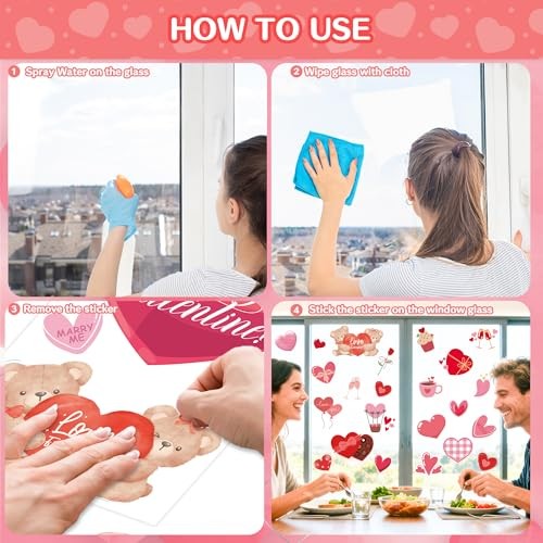 Valentines Day Decorations – Heart Window Clings for Glass | Valentines Red