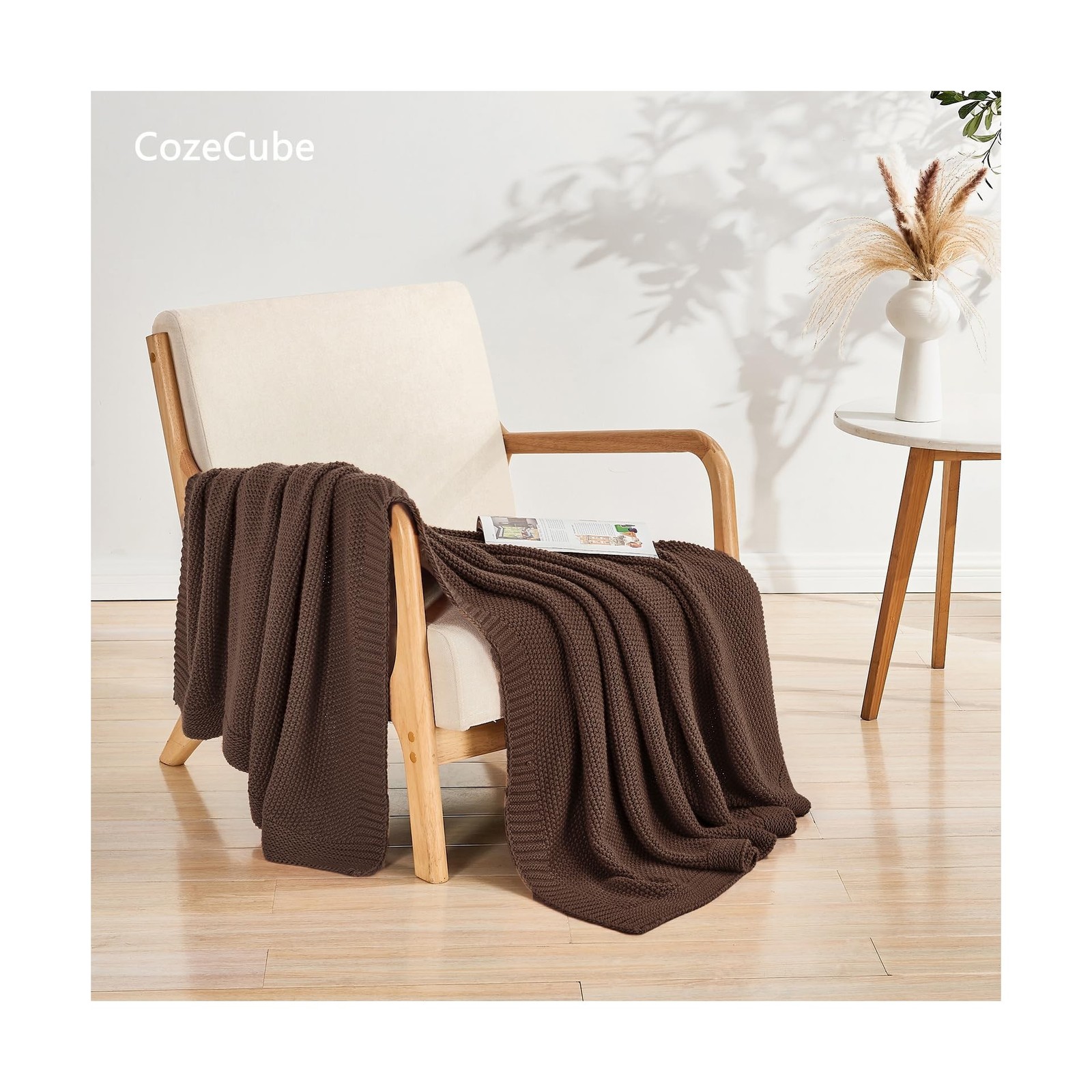 CozeCube Brown Throw Blanket for Couch, Soft Cozy Cable Knit Throw … Fast Ship