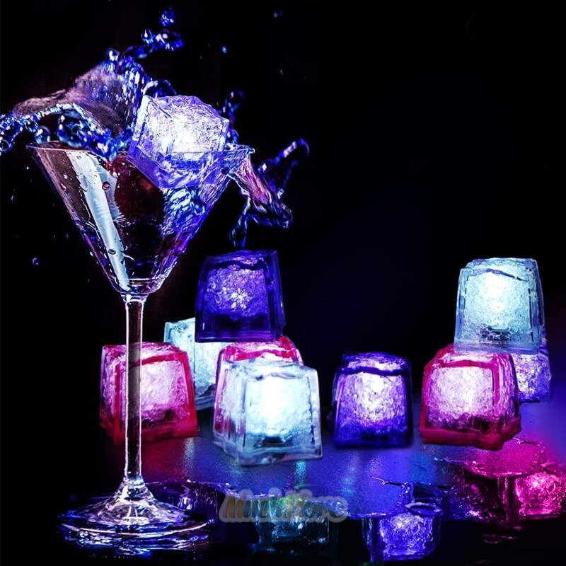 4-40Pcs LED Ice Cube Night Lights Multi Color Flash Liquid Sensor Drinks Decor