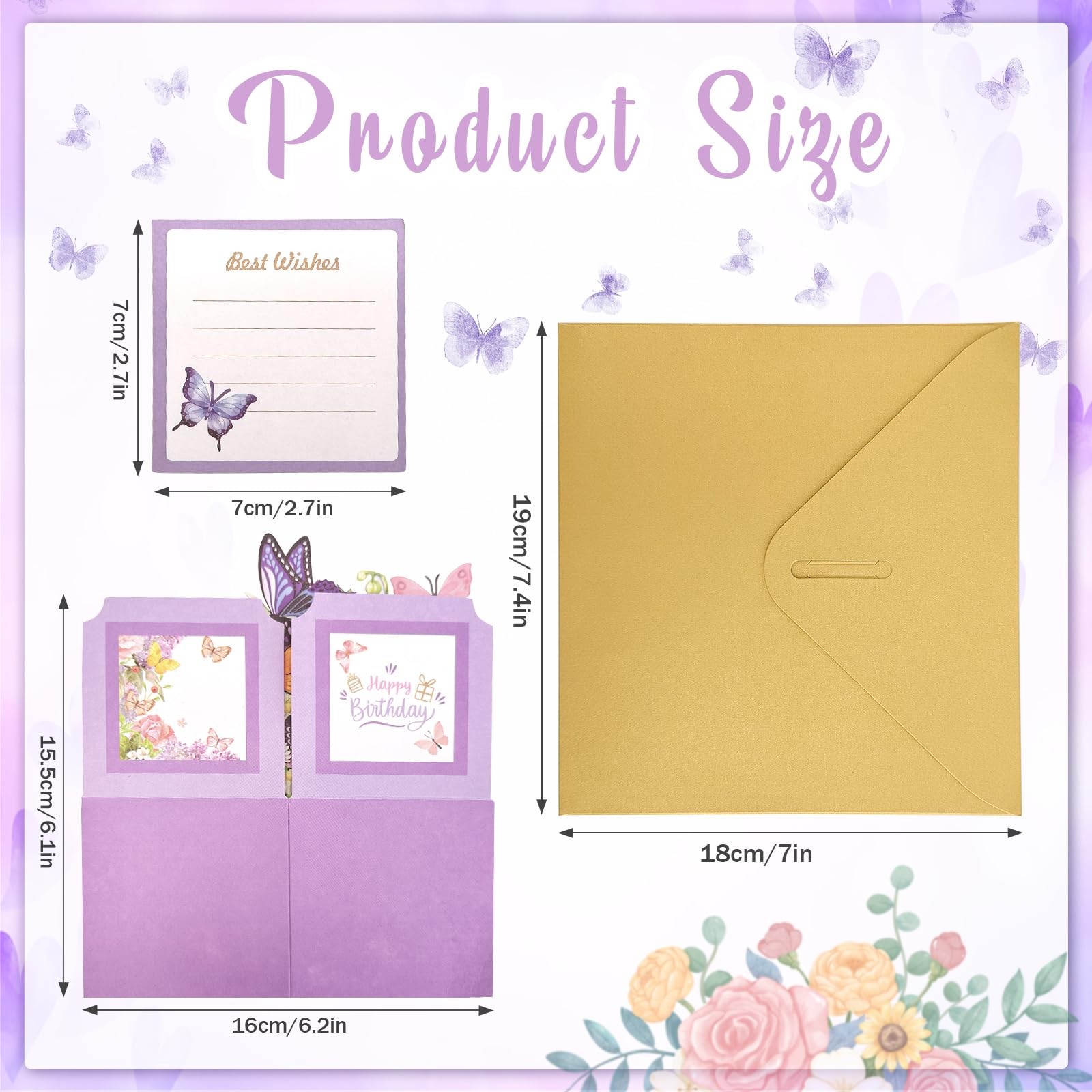 Hierein Birthday Cards for Women, 7 x 7.6 inches, Happy Butterfly