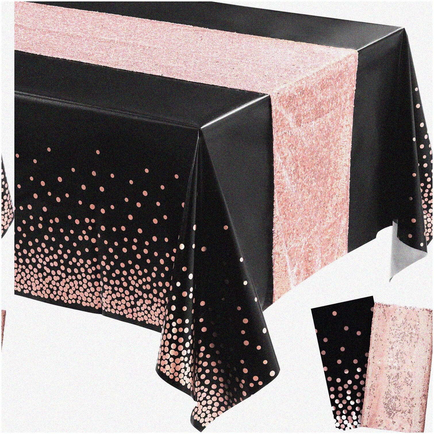 Polka Dot Confetti Tablecloth with Sequin Runner 54×108 in