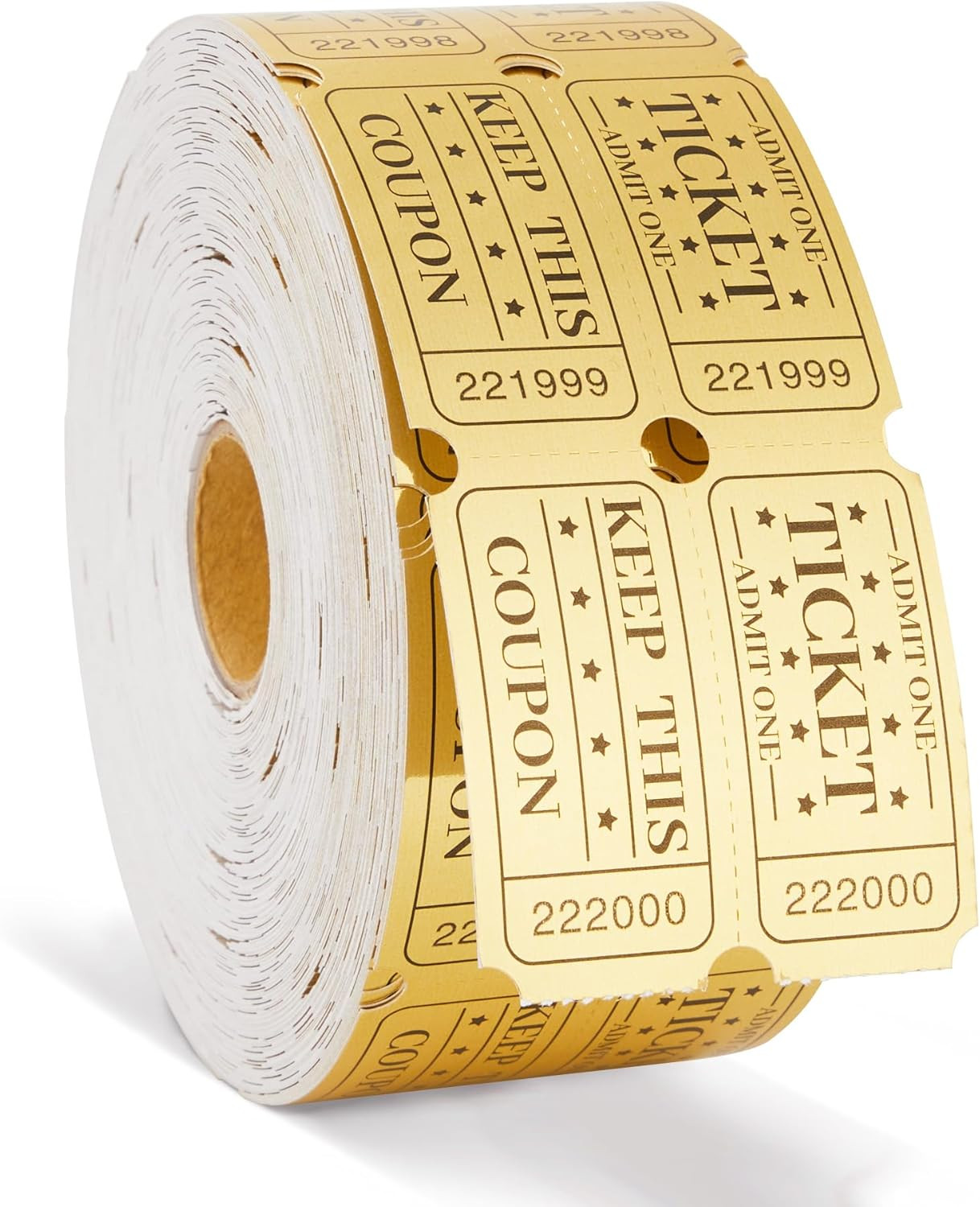 1000 Golden Raffle Tickets Double Roll Tickets for Events, Classroom Reward, Car