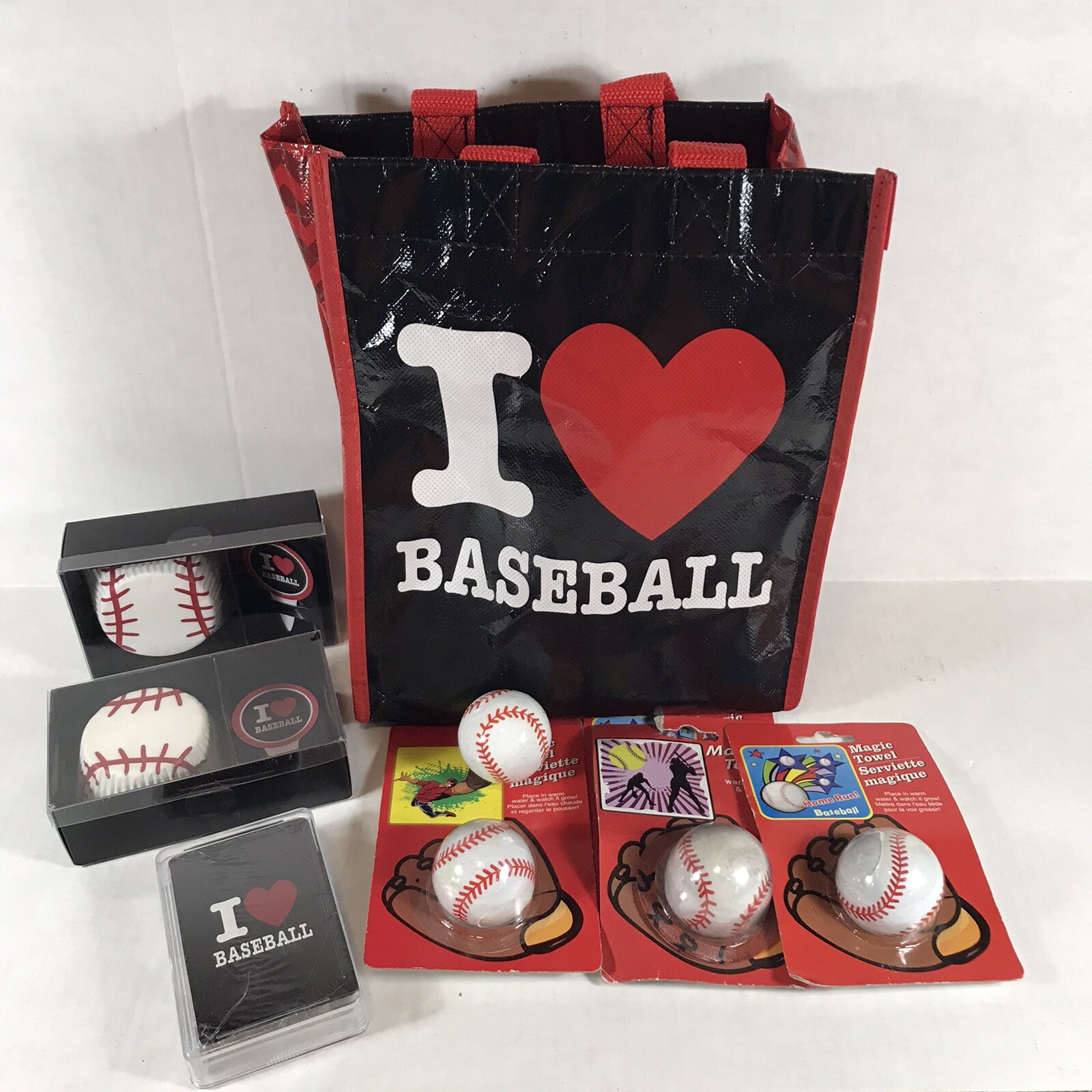 I Love Baseball Party Set Baking Cups Picks Cupcake Liners Cards Favors Bag Ball