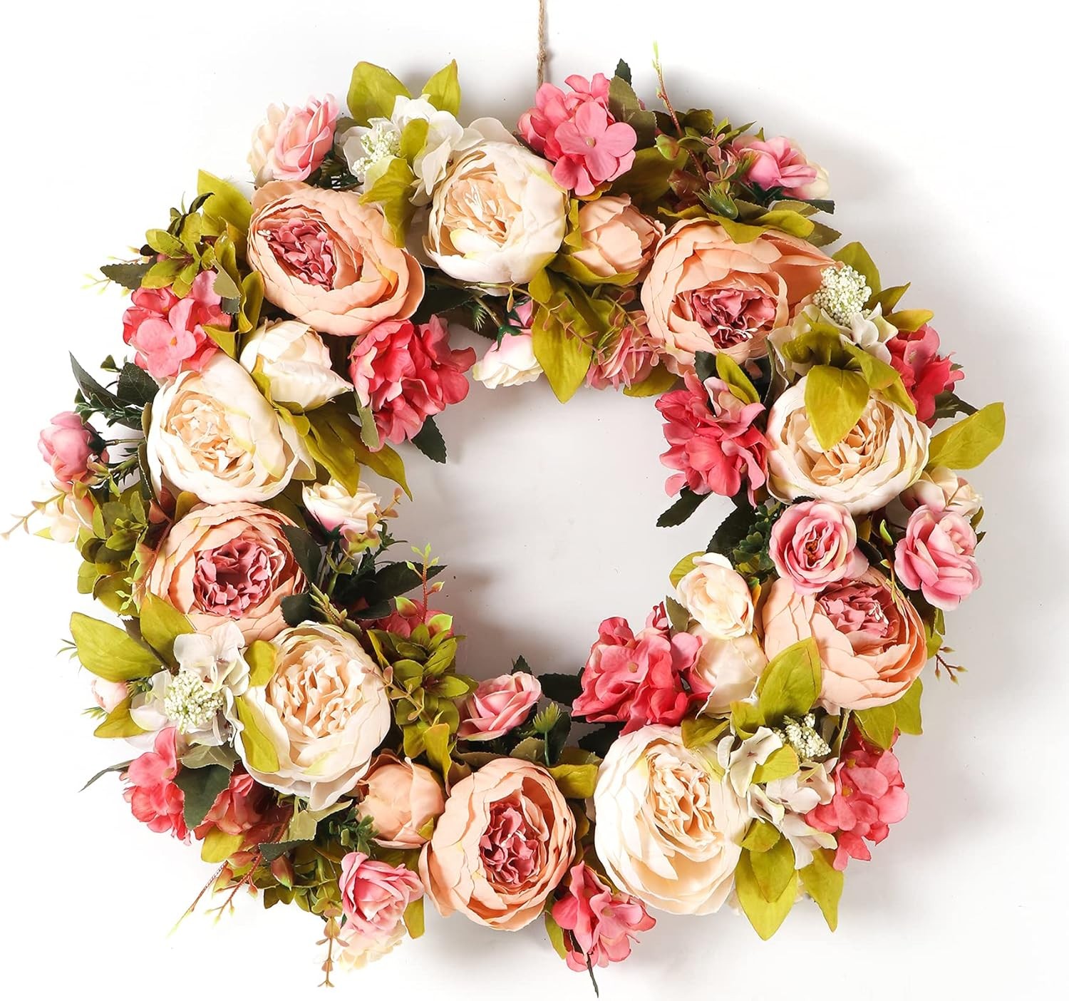 Peony Spring Wreaths for Front Door Outside 22 inch Handmade Summer Wreaths