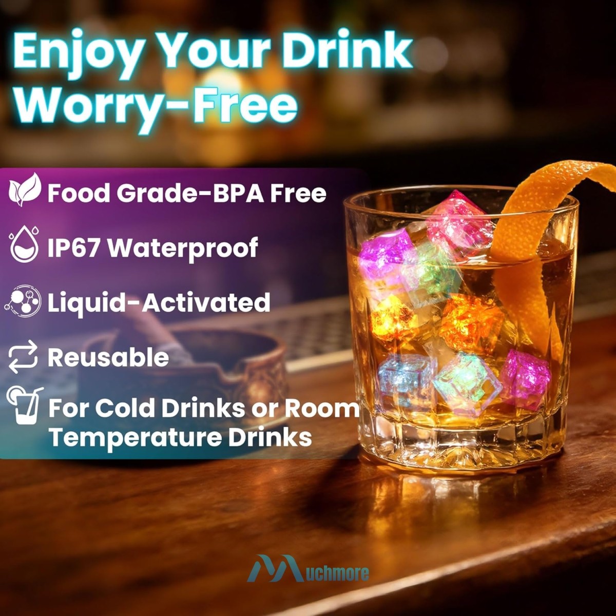 12~120pc Multi Color Flashing LED Light Up Ice Cubes Waterproof Liquid Activated