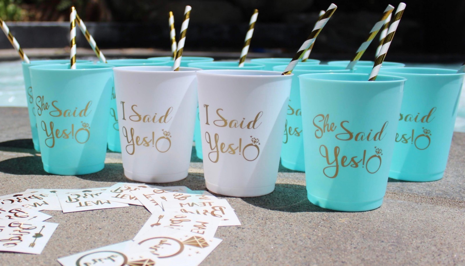 36 PIECE BUNDLE | Bachelorette Party Cups + Bridal Temporary Tattoos + Straws