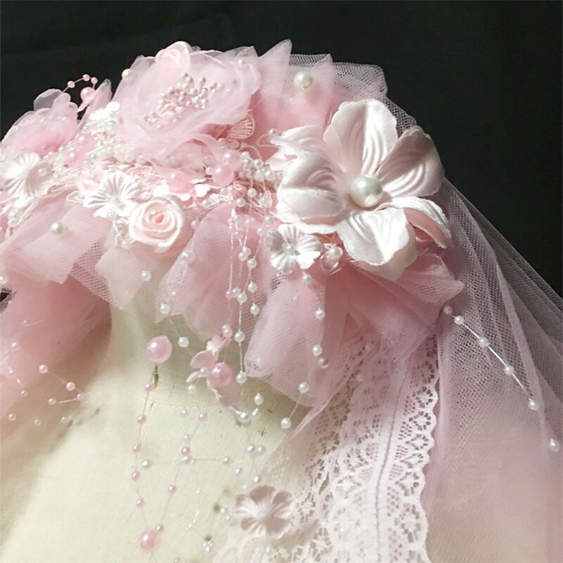 Girls Flower Wreath Headwear Tulle Veils Headband with Beads Tassel Embellished