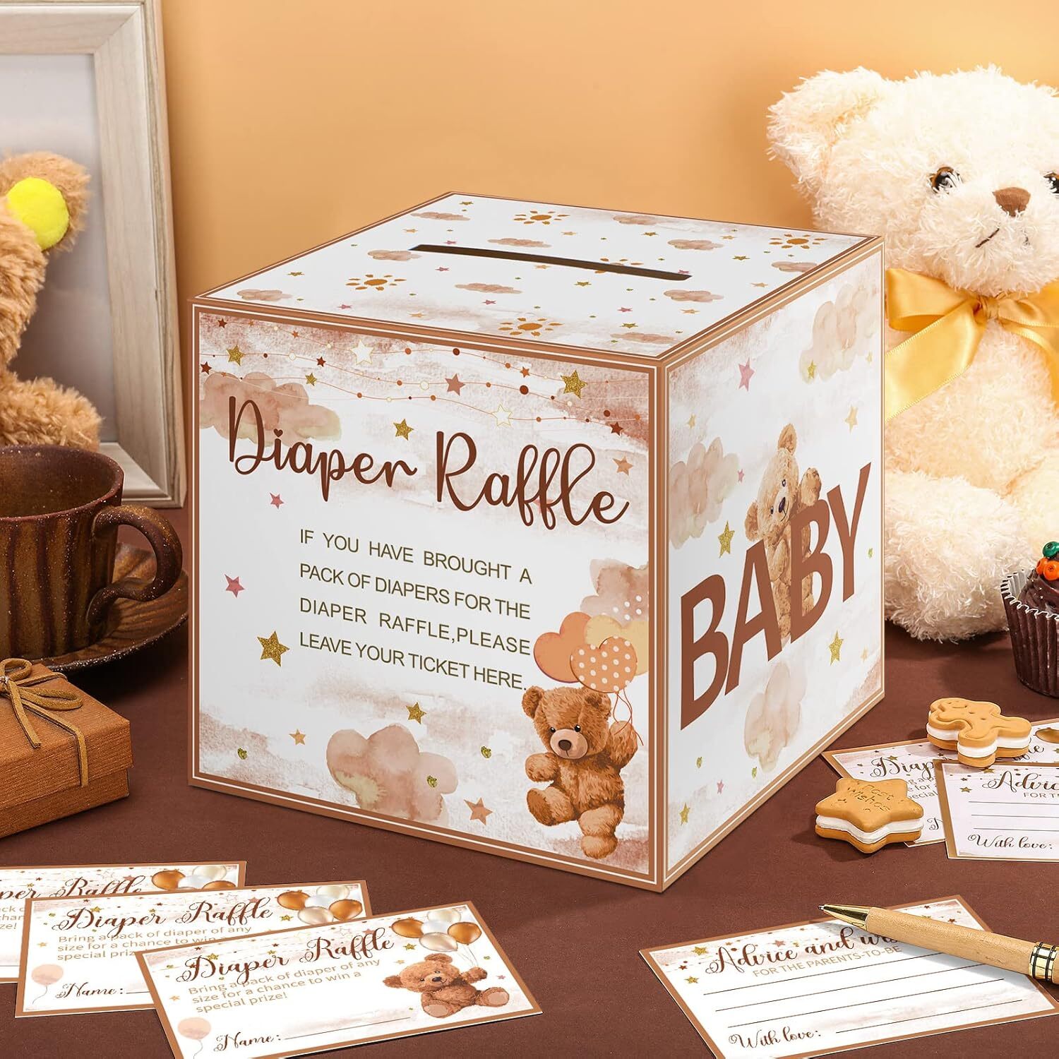 51 Pcs Diaper Raffle Box for Baby Shower Diaper Raffle Tickets with Box Cards Ba