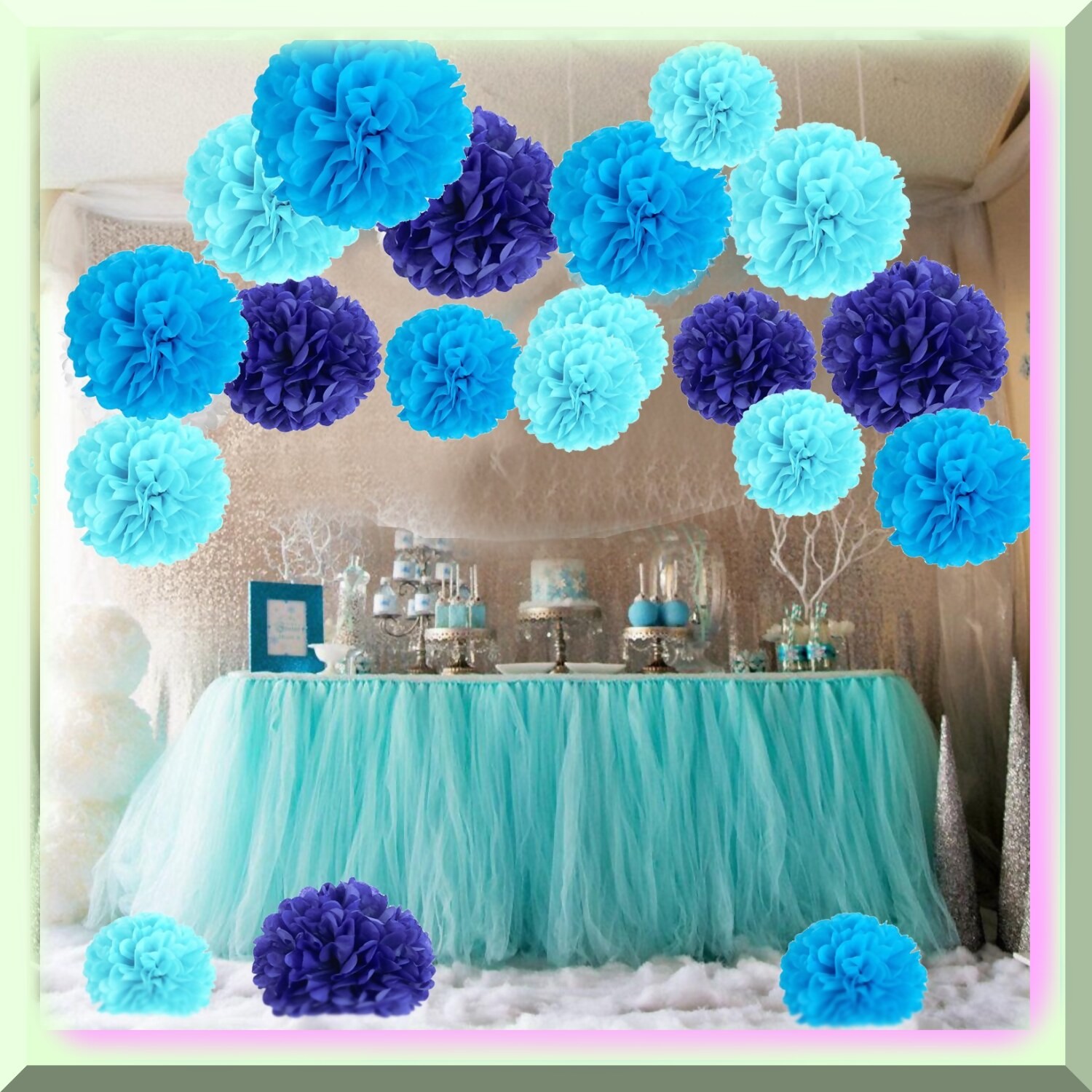 Sky Blue Tissue Paper Flower Ball Set for Celebrations