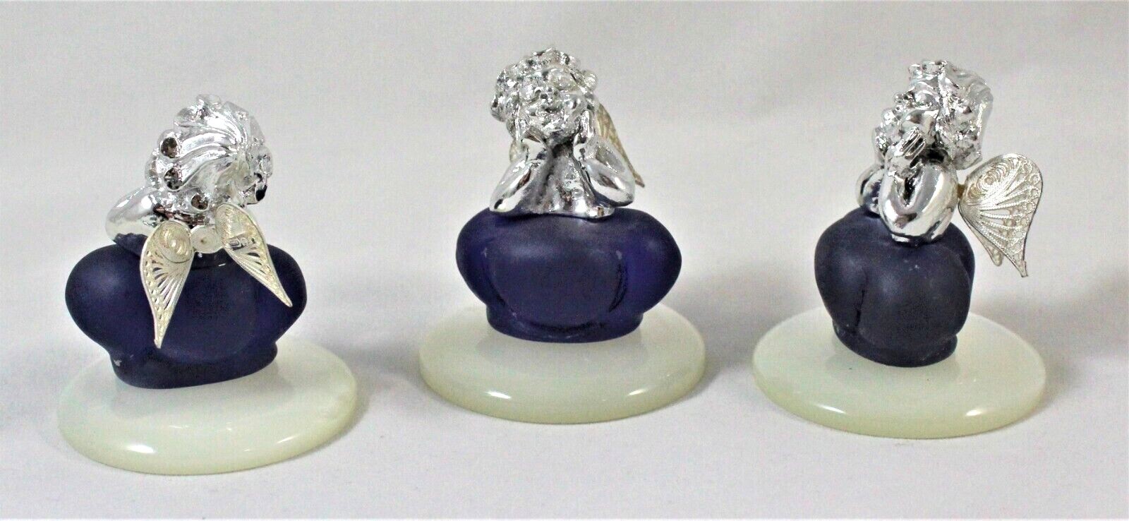 Guardian Angel Set 3 Cherubs Gift Favors In Silver Florentine Craft