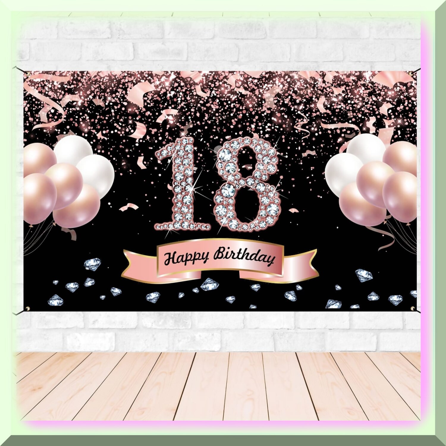 Rose Gold 18th Birthday Party Backdrop 6×3.6 ft