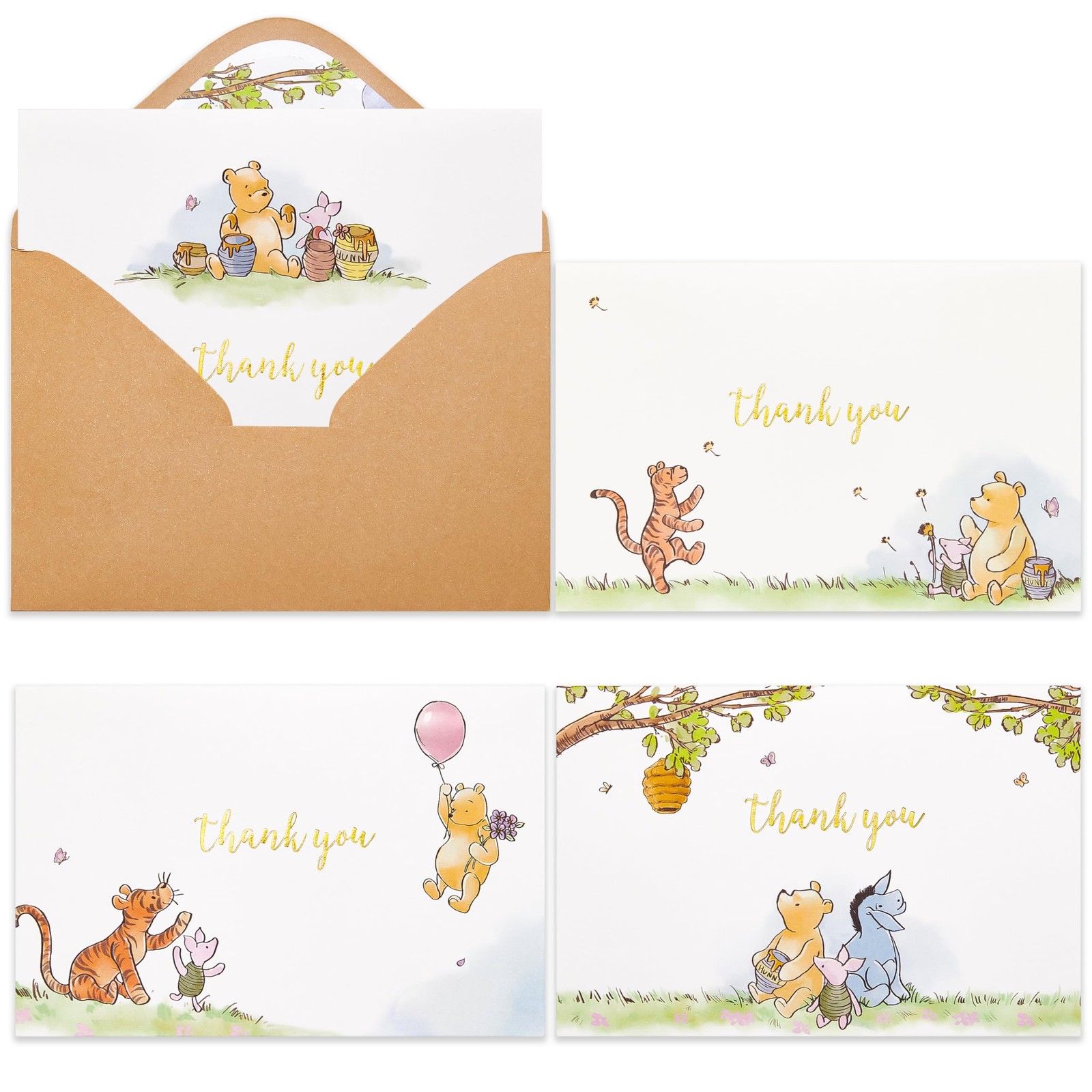 Crisky 50 Pack Cute Bear Thank You Cards Blank Inside with 50 Pieces, Brown