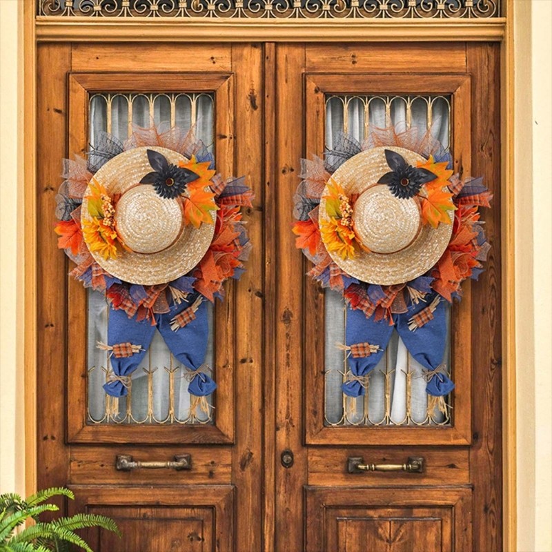 Festives Wreath for Indoor Outdoor Straw Hat and Denims Jeans Party Decoration