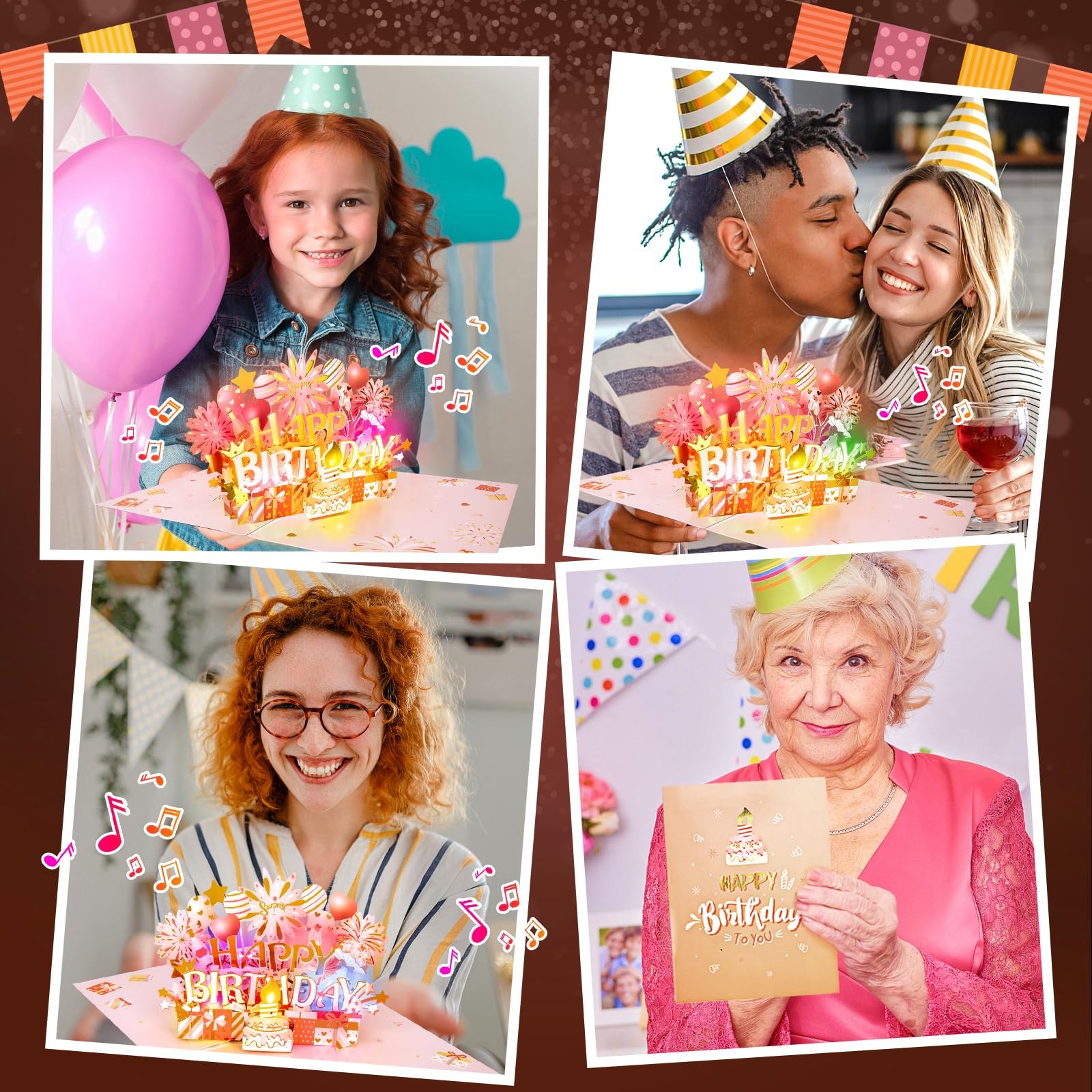 INPHER Birthday Cards for Women Pop Up 5.9 inches x 7.9 inches, Rose Gold