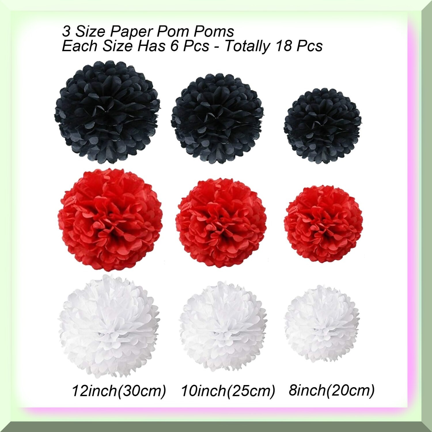 Party Decor Set with Tissue Pom Poms Fans and Honeycomb Balls