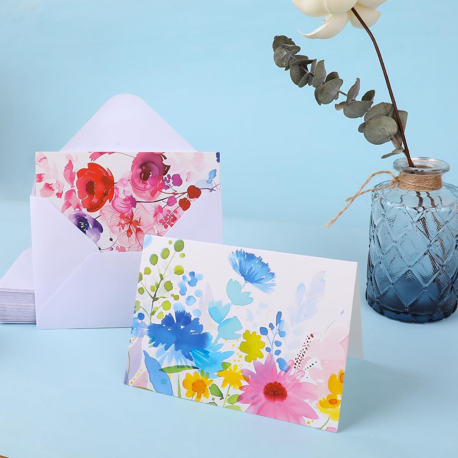 FUHITIM 48 Pack Blank Cards 3.7x 5.2 Inch, Watercolor Flower Cards(48 pcs)