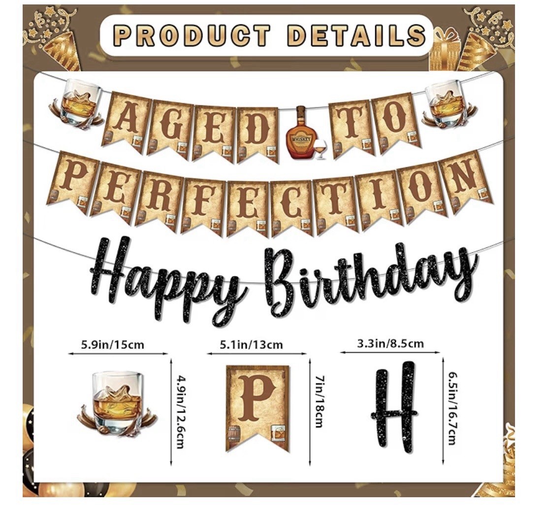 Aged to Perfection, Happy Birthday Banners Selection Whiskey Wine Beer Hanging